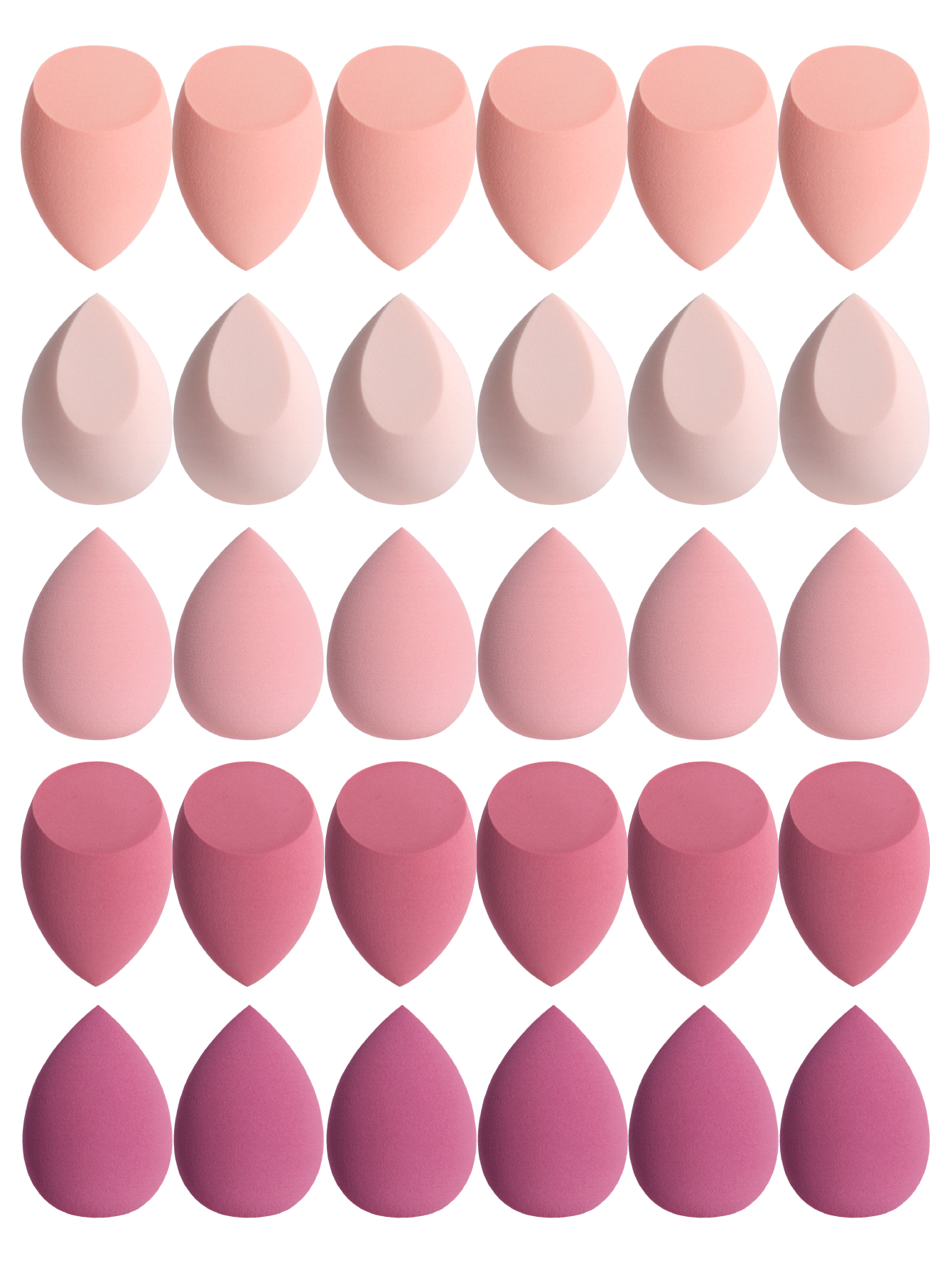 30 make-upsponsjes voor foundation, een gemengde make-upspons voor vloeibare, crèmige en poederfoundation, geschikt voor oneffenheden en in meerdere kleuren.