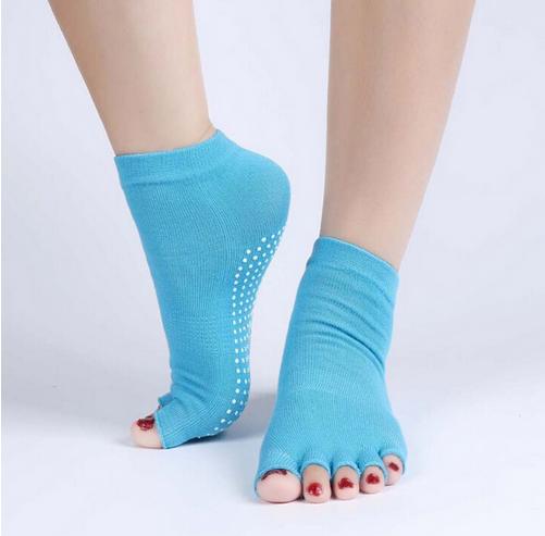 1 Pair Half Toe Yoga Socks Peep Toe Anti-Slip Pilates Ankle Grip Durable Five Fingers Socks: Blue