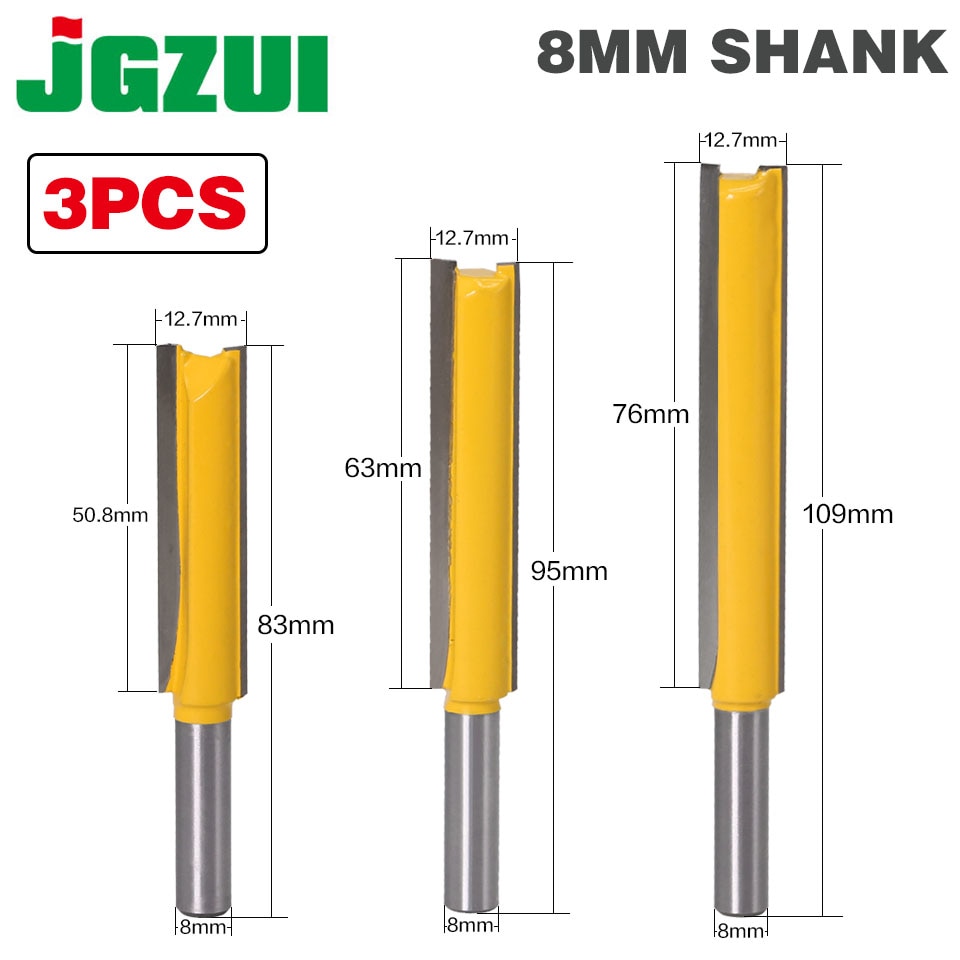 3pc Straight/Dado Router Bit 3/8" Dia. X 2"X 2-1/2"X 3" Length - 8mm Shank Woodworking cutter Wood Cutting Tool