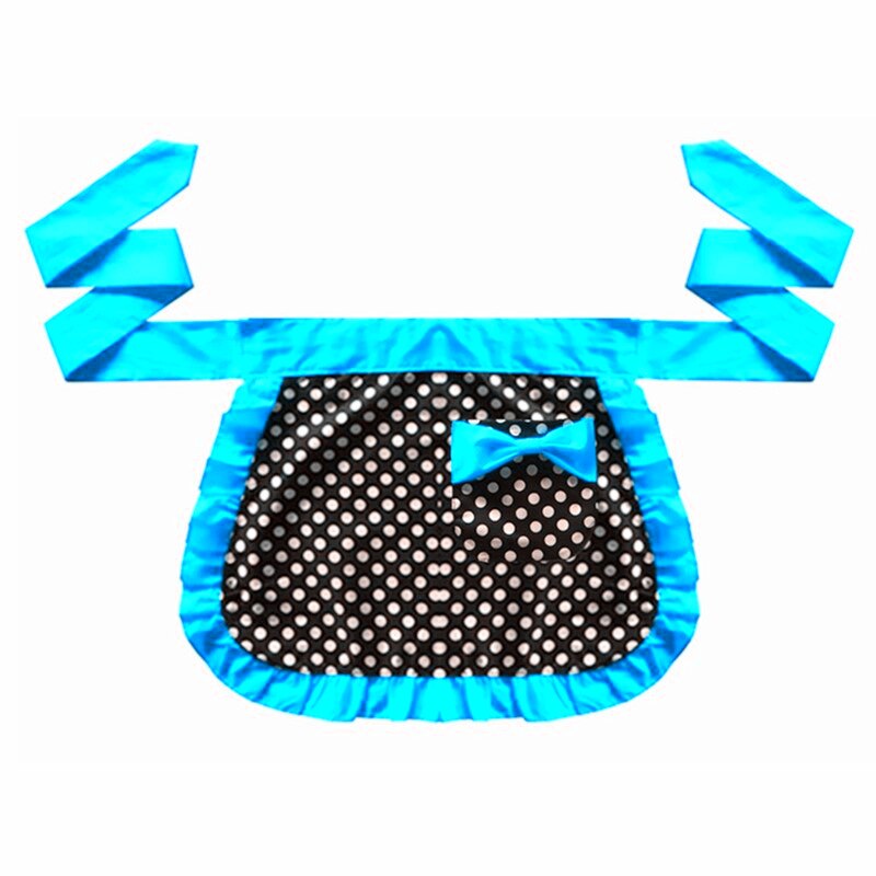 Cute Princess Polka Dots Apron Lace-up Bowknot Cloth Half-length Housekeeping Restaurant Cooking Work Cleaning Tools Aprons: Blue