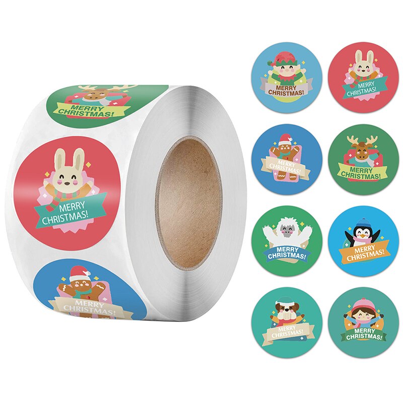 250pcs/roll Merry Christmas Kraft Handmade Sticker Card Box Package Sealing Stickers: B