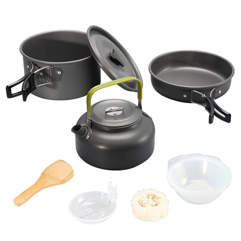 Cozinhar kit de tamanho grande, chaleira, conjunto com acessórios para o ar livre, acampamento, caminhadas e piquenique