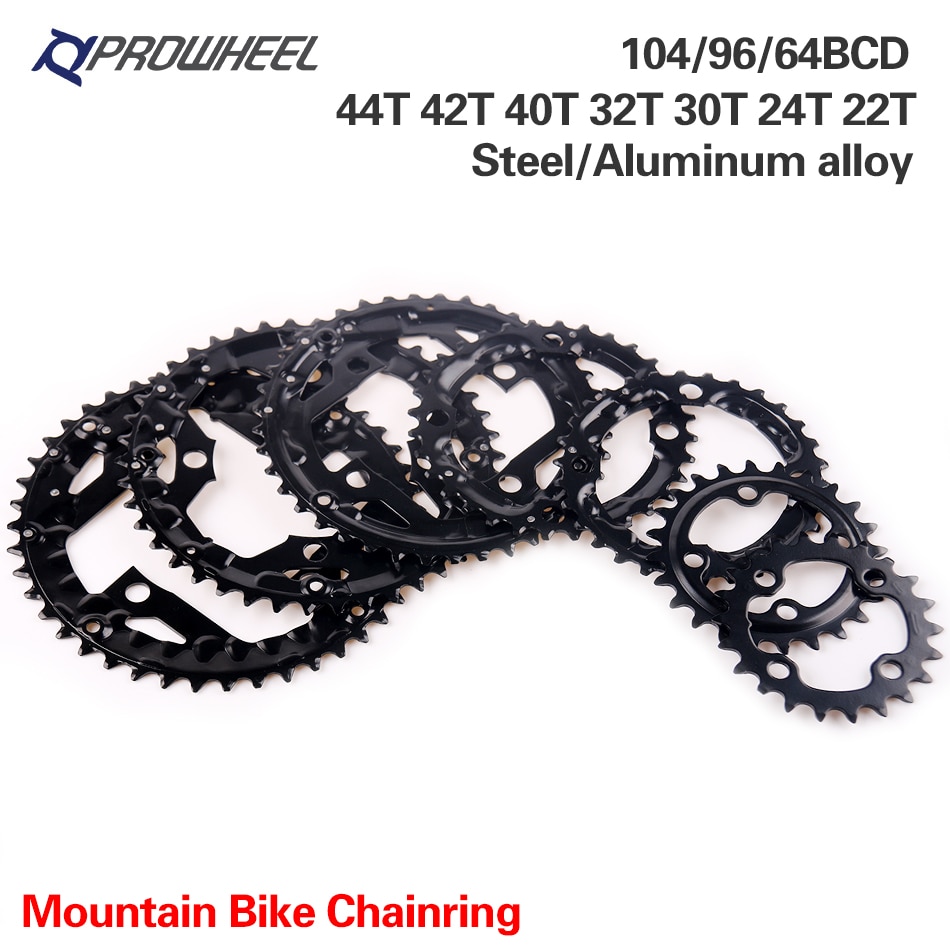 PROWHEEL Round Chainring 64/96/104BCD Mountain Bike Chainwheel 22/24/30/32/40/42/44T Crankset steel al Alloy Tooth plate Parts