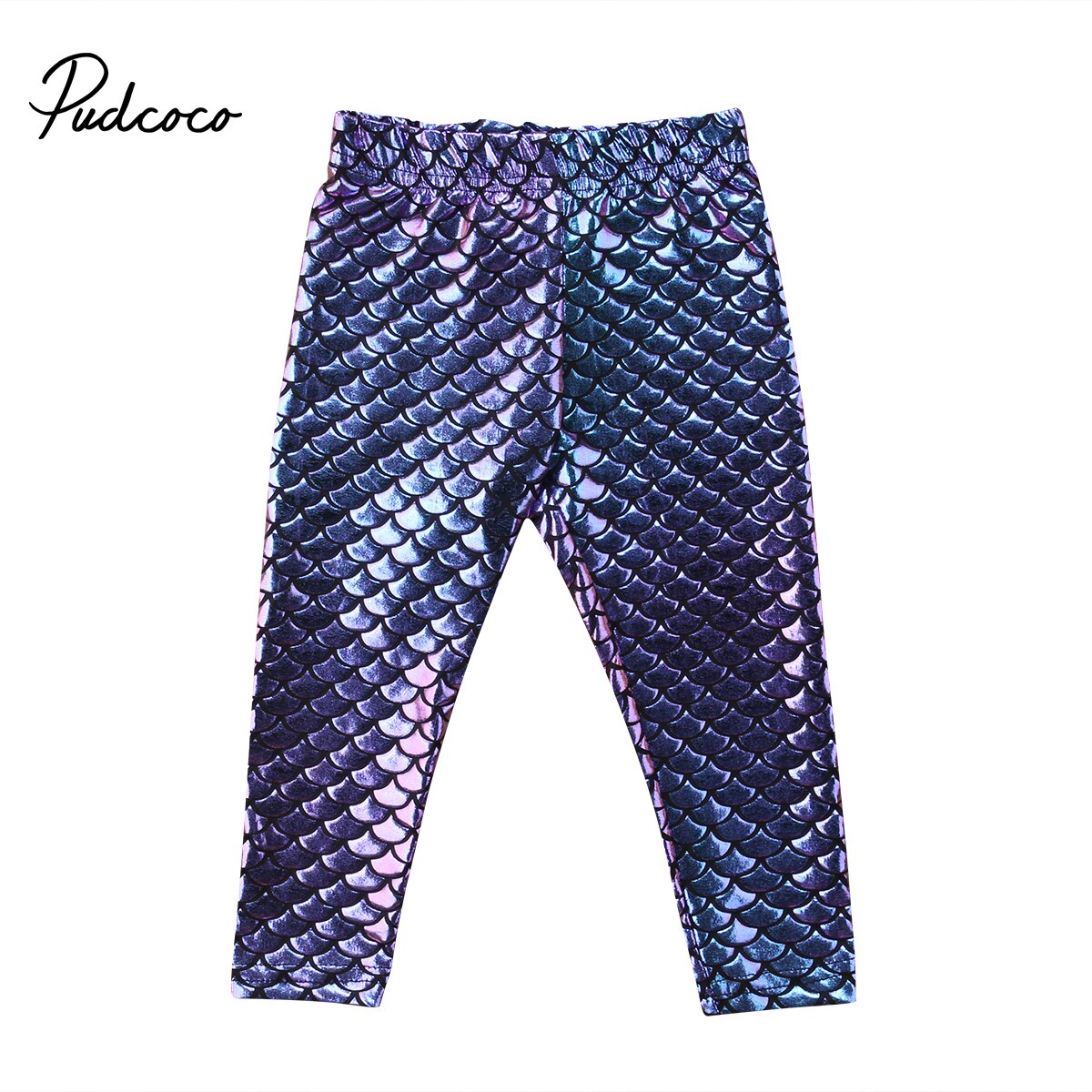 Chico chica sirena brillante leggings de escamas de pescado elástico pantalones de lápiz Pantalones