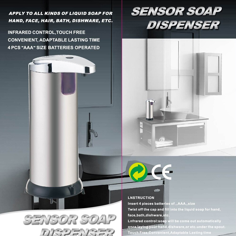 Automatic Sensor Soap Dispenser 304 Stainless Steel Infrared Sensor Hand Sanitizer Bottle Dispenser Touchless Soap Dispenser