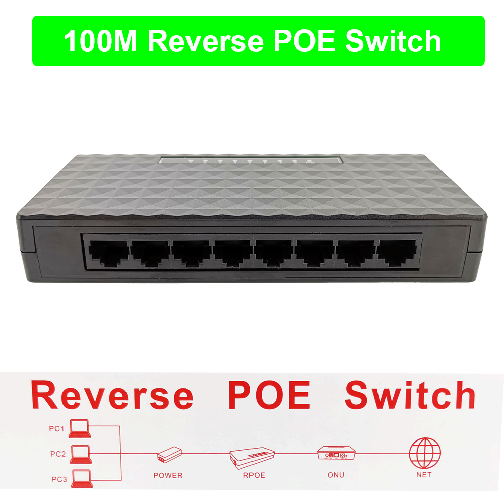100m hurtig ethernet reverse poe switch output 12v forsyning til epon og gpon 8 port reverse power supply rpoe poe switch
