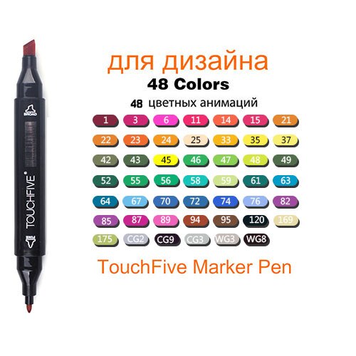 Alcohol Based Markers Touchfive for Drawing Sketch Marker Pen Set Dual tip 10/30/40/60/80/168 Colors Art Marker for School: 48 Colors Black