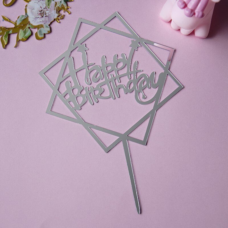 Pak Van 10 Stuks Gelukkige Verjaardag Cake Topper Cake Insert Taart Decoratie Zilver: Design04