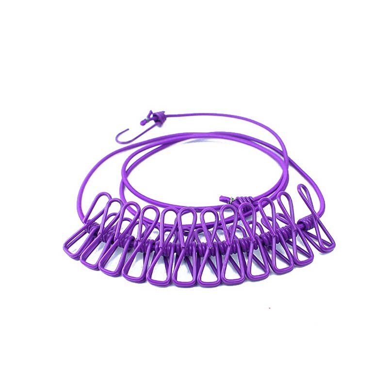 Portable Outdoor Clothesline Easy to Take Hanging Rope Windbreak Non-slip Clotheslin With 12 Clothespins Clothes Dryer: Purple