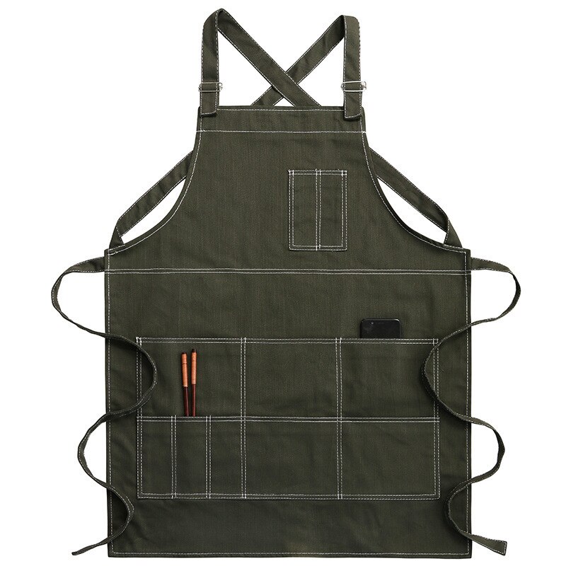 Solid Denim Pocket Bibs House Cleaning Working Coffee Pinafore Canvas Apron Kitchen Accessories Shop Cooking Baking Accessories: 2WQ-46452-003