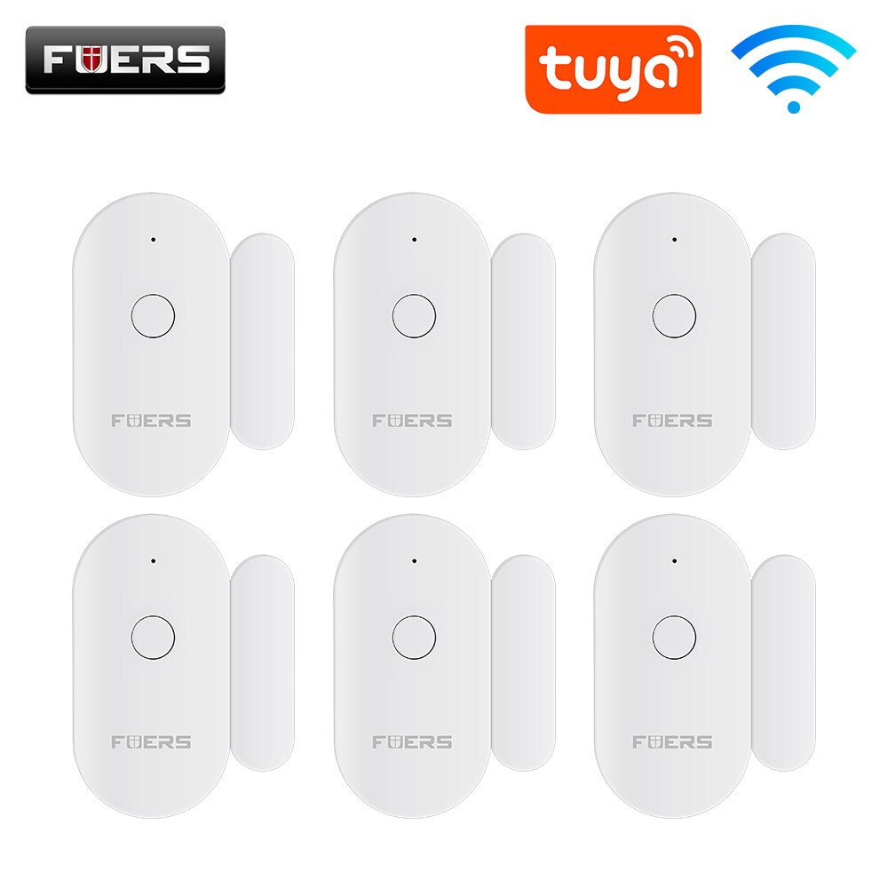 Fuers Tuya Smart Home WiFi Sensor de puerta Detectores de puerta abierta Sistema de alarma de protección de seguridad Alerta de seguridad para el hogar Alarma de seguridad: 6 door sensors