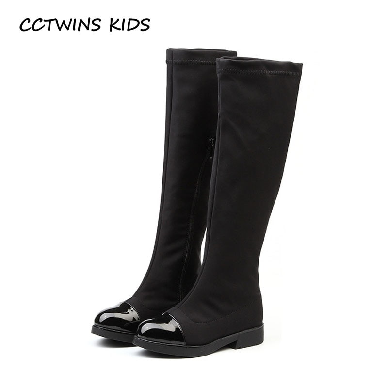 CCTWINS KINDER Kinder Stretch Stoff Hohe Boot Kind Über-die-Knie Boot Baby Mädchen Kleinkind schwarz Schuh C1178