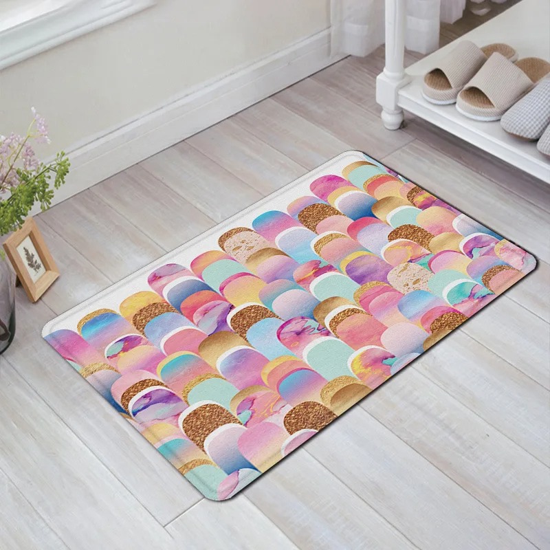 Alfombra de puerta con estampado geométrico, decoración para el hogar y el baño: 45x70cm / Azul