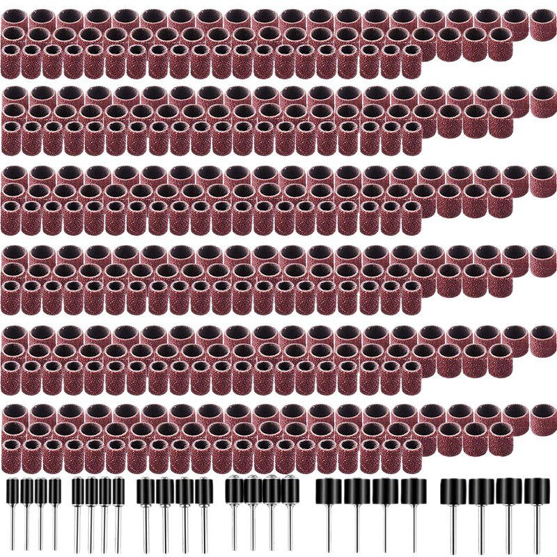 Conjunto de lijadora de tambor de 384 piezas, incluye 360 piezas de fundas de banda de pulido de uñas y 24 piezas de mandriles de tambor para herramienta rotativa