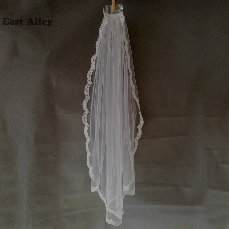 Romantische Wit Ivoor Korte Bruiloft Sluiers met Kam Vingertop Bruidssluier Veu De Noiva Longo Bruiloft Decoratie Accessoires Sluier