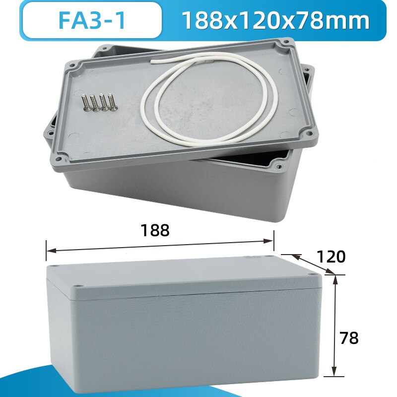 IP66 waterproof aluminium electrical assembly project junction box metal enclosure case hermetic distribution terminal housing: FA3-1 188x120x78mm