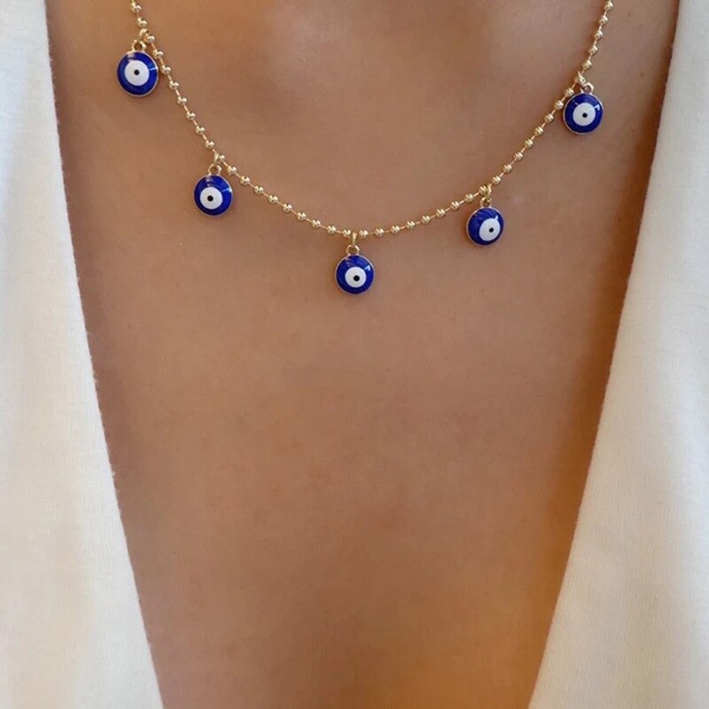 Simple Evil Eye Pendant Necklace For Women Turkish Lucky Eye Gold Color Chain Choker Female Party Birthday Charm Jewelry