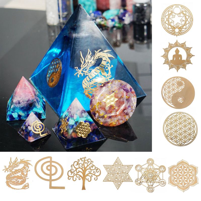 10 kpl 6.8cm 7 chakra kupari energiatorni orgoniitti tarra kukka elämä puu pyramidi epoksihartsi materiaali korujen valmistus