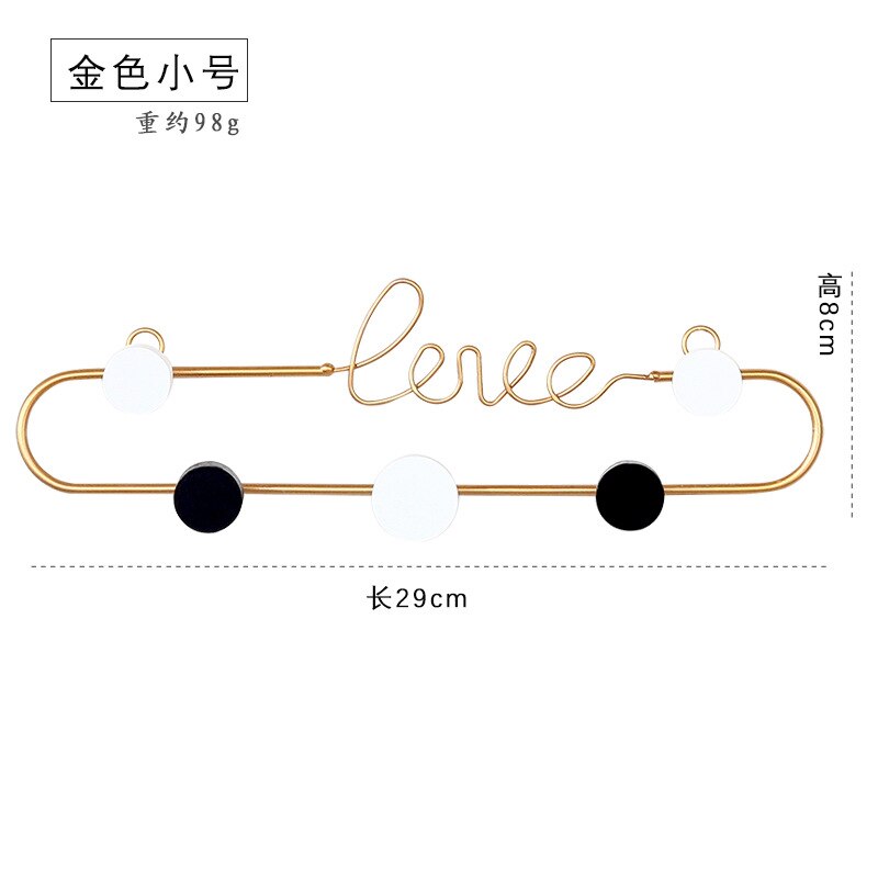 Gold Metal Love Wall Mounted Key Hanger 7 Hook Necklace Holder Necklace Organizer Hanging Rack Entryway Storage Entrance Decor