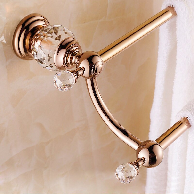Antique Brass Towel Racks Polished Towel Bars Diamond&Crystal Double Layer Towel Holder Bathroom Accessories A0: rose gold