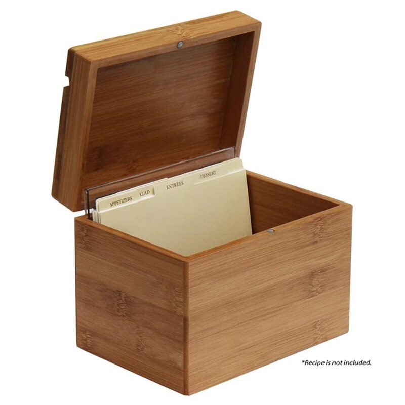 Bamboo Recipe Box Premium Kitchen Recipe Box for Organize and Store Recipes in the Kitchen