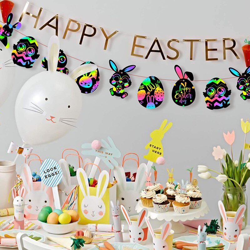 64Pcs Easter Scratch Party Supplies Easter Eggs Bunnies Chicks Scratching Cards Easter Decor Scratch DIY Crafts Parties for Kids