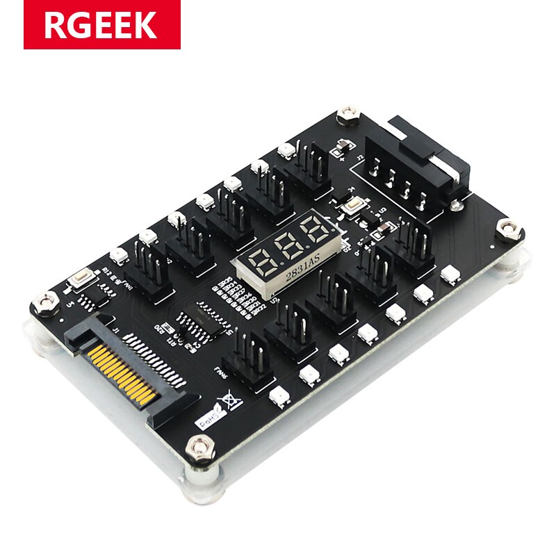 12V 4 Pin Cooling Fan 10 Ports RGB Hub Splitter PC Chassis Cooler Controller LED Temperature Display Computer Monitor Adapter