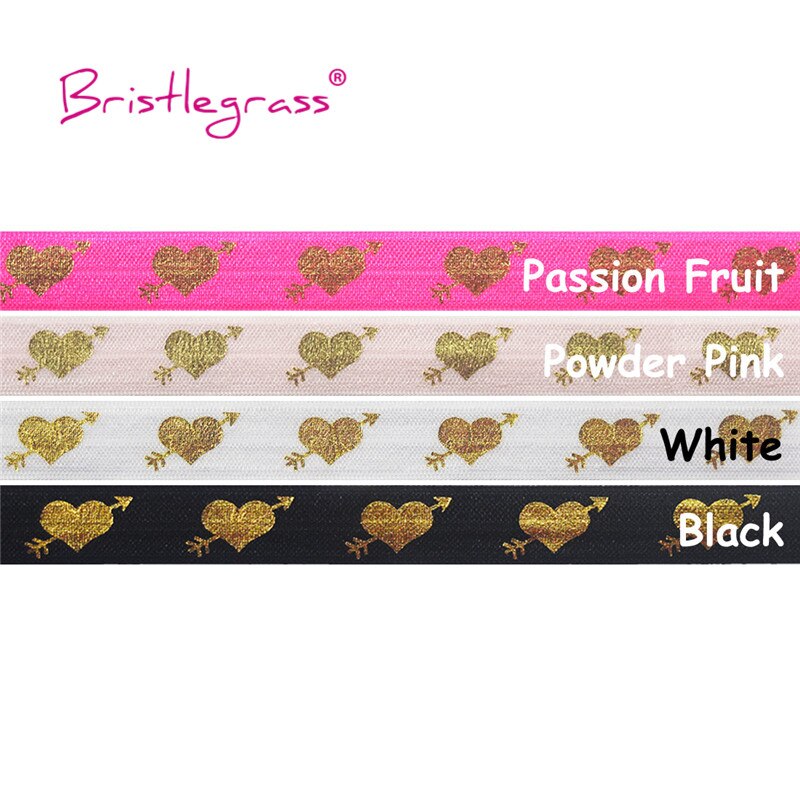 Bristlegrass 5 yard 5/8 " 15mm cupido's pijl liefdeshart folie print vouw elastieken foe spandex band haarelastiek tutu jurk naaien: 1 meter per kleur