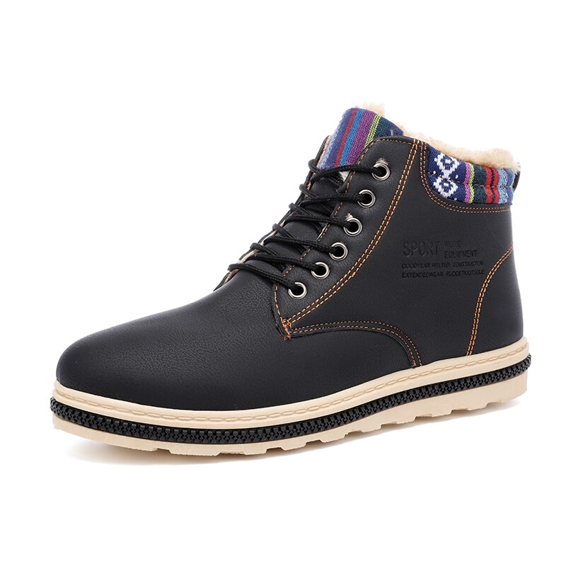 Mænd vintersko snestøvler varm pels plys vandtæt hjem flad hæl størrelse 39-44 skiløb sports sneaker: Sort / 8