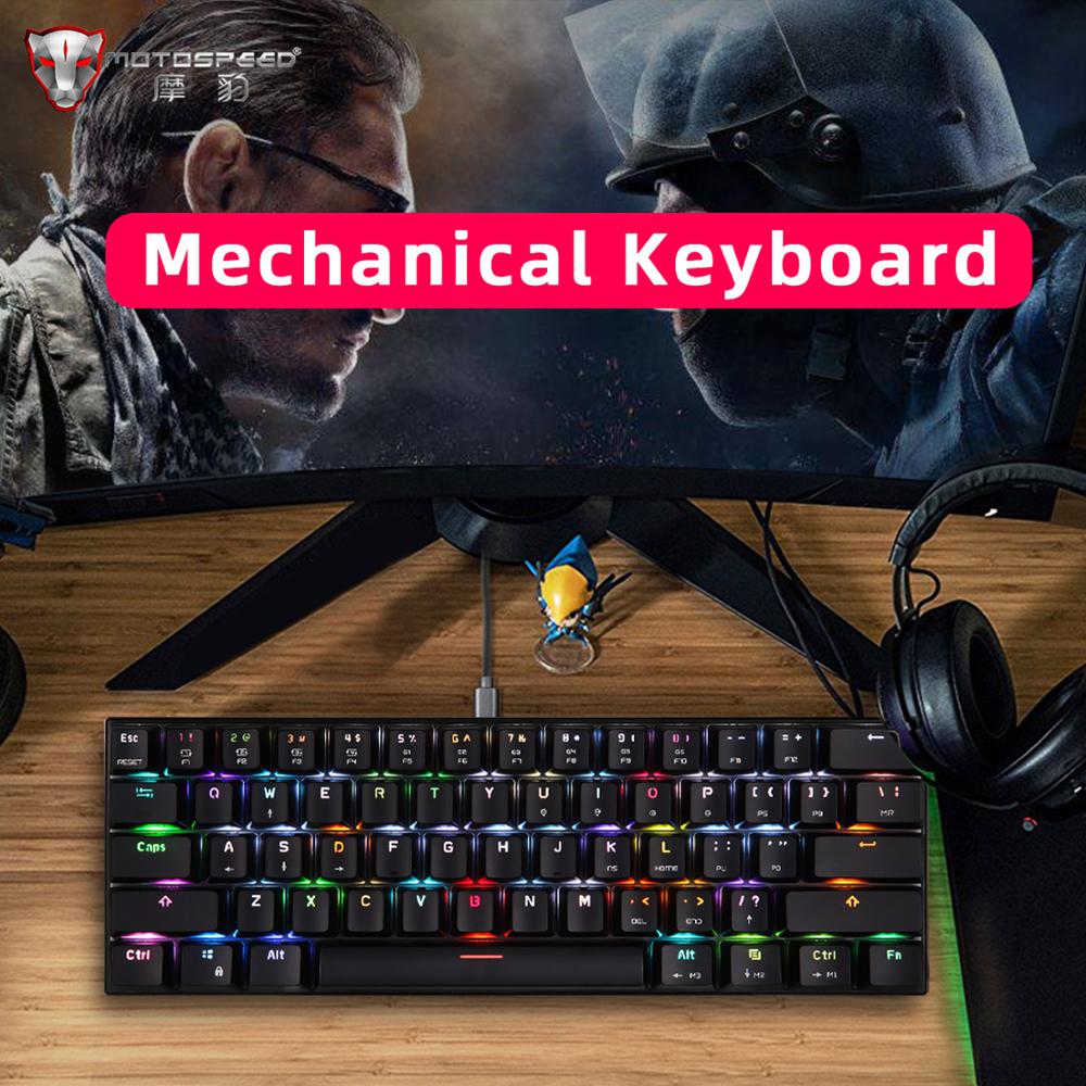 Motospeed CK61 Wired Mechanical Keybord Blue Switch Gaming Keyboards RGB Backlight 61 Key For Desktop Computer Gamer Russian