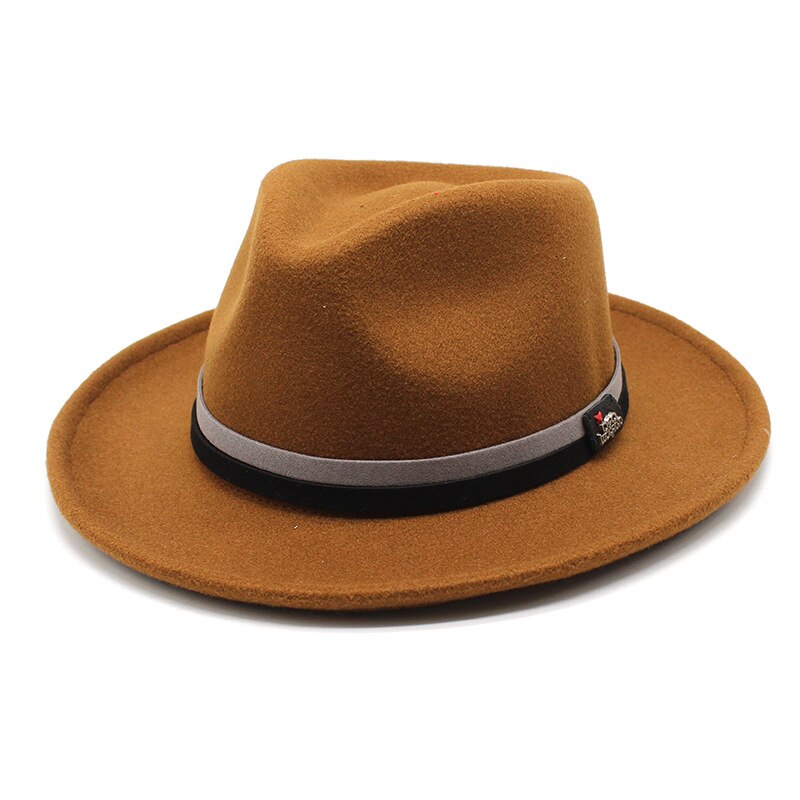 Classic Soft Wool Felt Fedora For Men Women Autumn Winter Retro Trilby Jazz Hat Curved Brim Dress Hat: Light brown