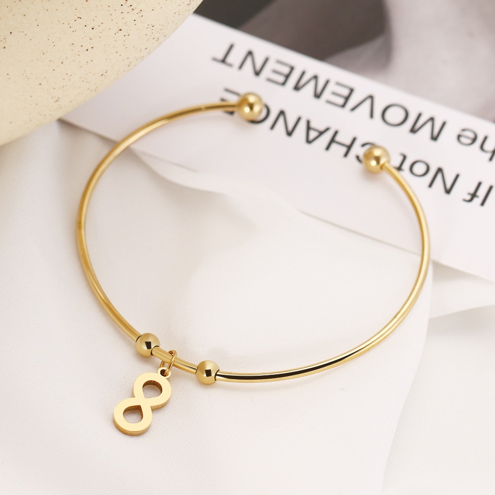 CACANA 316L Stainless Steel Open Bracelet Gold Color Number "8" Simple Trendy Jewelry For Women Bracelets Wedding Party