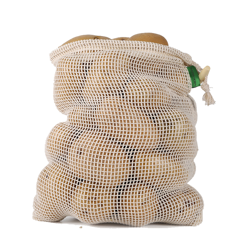 3pcs Reusable Pure Cotton Mesh Bag Vegetable Bags Produce Bag Fruit Storage Bag Supermarket Eco Shopping Bags Kitchen Organizer: 3pcsL  28X43CM