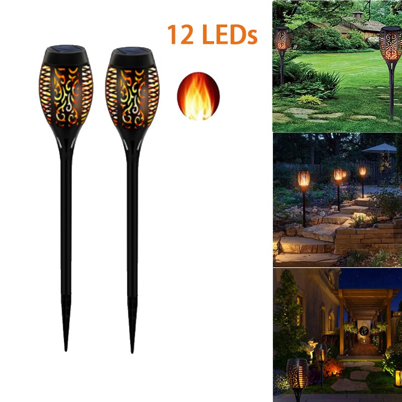 12LED/33LED Solar Flame Lights Flickering IP65 Waterdichte Outdoor Solar Lamp Path Binnenplaats Tuin Verlichting Torch Spotlight: 2pcs 12 LED