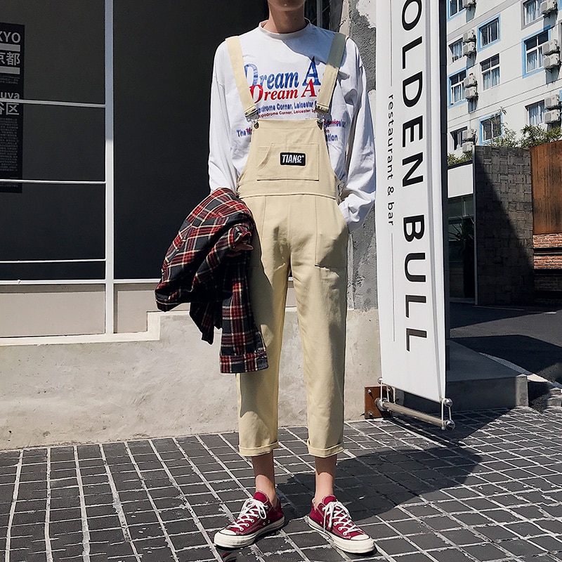 Mens Bib Overalls Jumpsuits Moto Biker Broek Mannelijke Casual Lange Broek Kleding Mannen Broek Mannen Broek Jarretel: M / Khaki