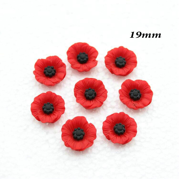 10pcs Chic resina rosso papavero fiore artificiale Flatback abbellimento cabochon Cap per la decorazione domestica 19mm