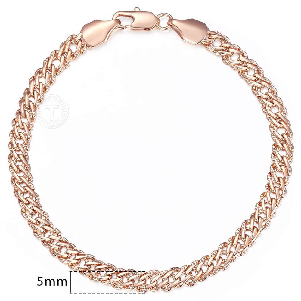 4/5mm kvinnors armband hamrade flätad vävning bismark curb kubanska armband 585 roséguld färg smycken länk kedja lcb 04