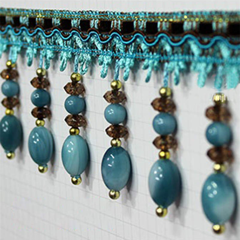 GIVBRO Perline di cristallo nappa frangia Trim pizzo pendente palla nastro per tenda fai da te accessori costume 1 metro (#F