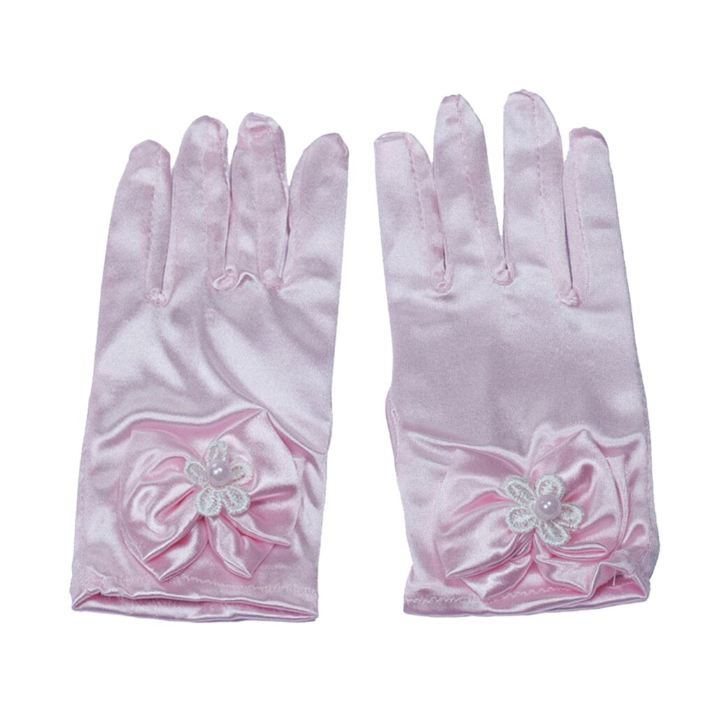 Flickor prinsessa klä upp handskar bröllop rosett fest handskar: Rosa