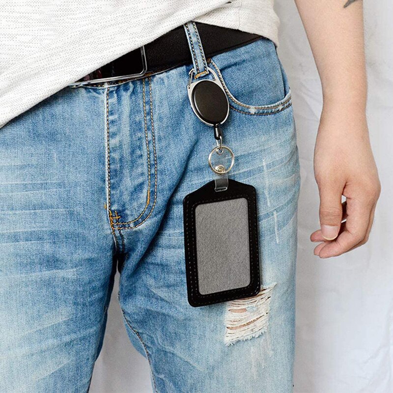 Retractable Badge Holder, Black ID Card Holder with Carabiner Reel Clip Key Ring, Pack of 15