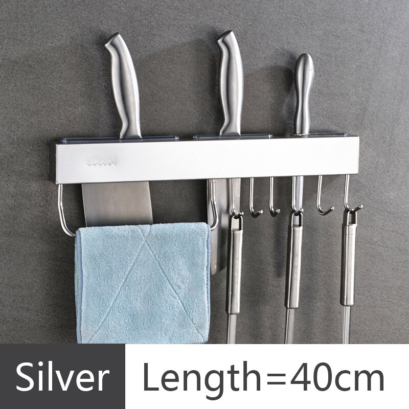 Keuken Muur Opknoping Mes Plank Rvs Hanger Keuken Rekken Tool Opbergrek Muur Haak Keuken Hardware Levert: Silver 40cm