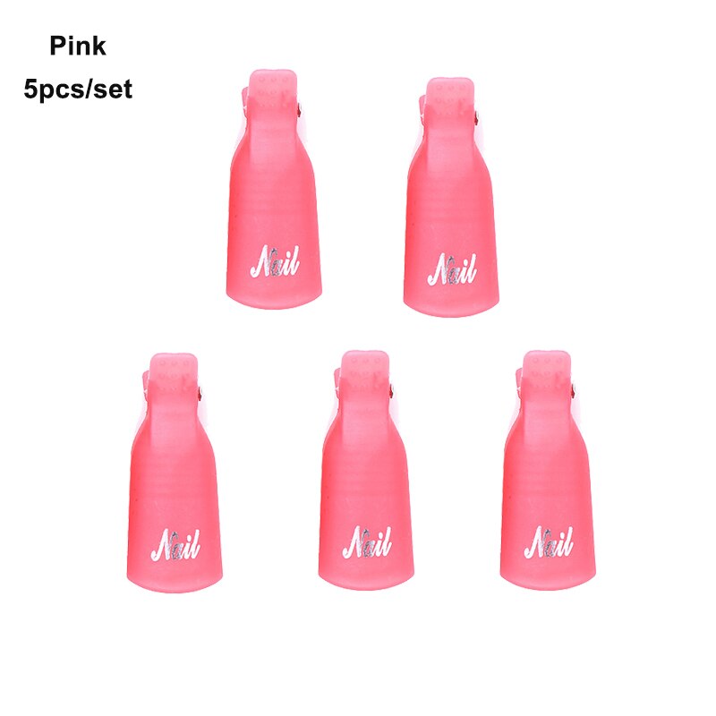 5Pcs/set Nail Polish Remover Wraps Plastic Soak Off Cap Purple Clip Nail Foot Toe UV Gel Polish Remover Nail Art Tools: Pink