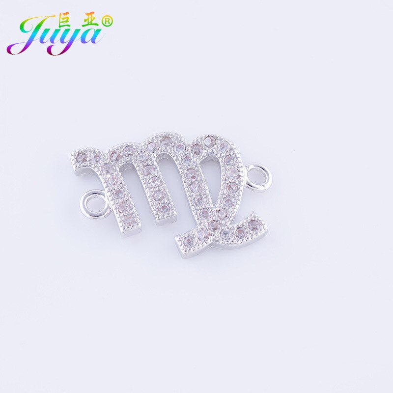 Gioielli FAI DA TE Forniture di Rame Femminile 12 Costellazioni Dello Zodiaco Fascino del Connettore Pendenti con gemme e perle Per Le Donne Del Braccialetto Della Collana Fare: White Gold Virgo