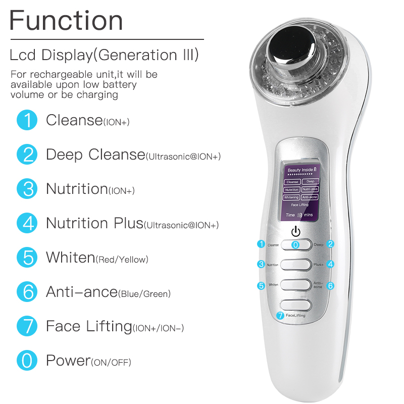 7 en 1 peau soins du visage ultrasons 3MHz galvanique LED bleu rouge lumière Photon Micro-courant ascenseur peau serrant la Machine de beauté
