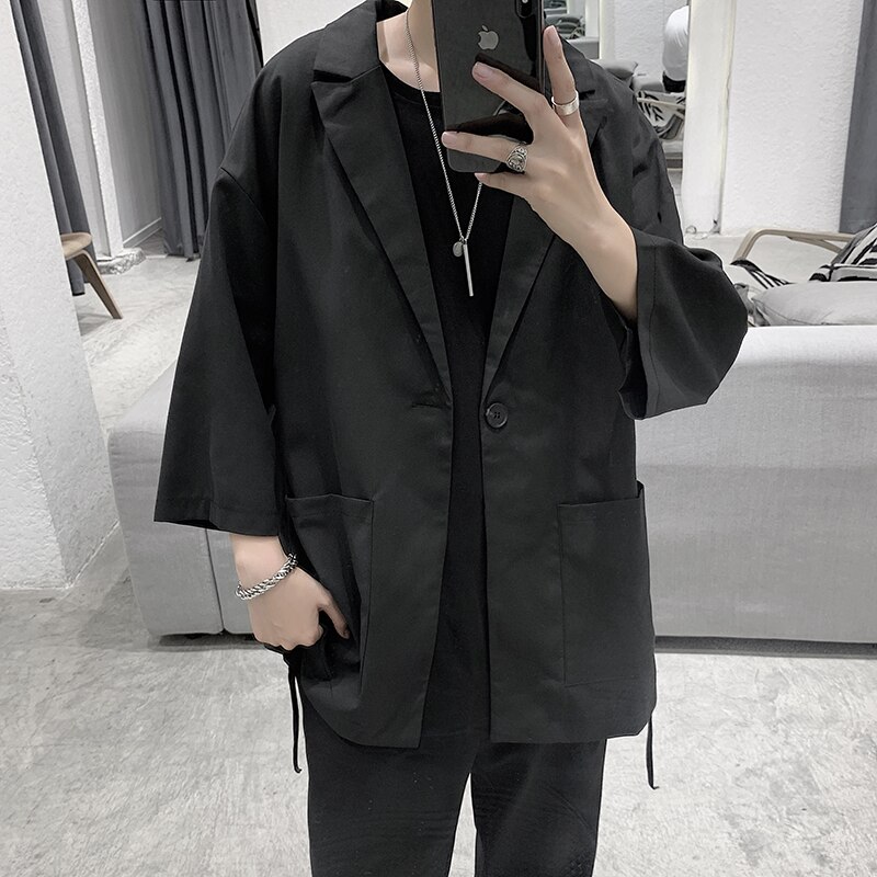 Autumn Korean Style Oversize Blazer Men's Solid Color Business Casual Dress Jacket Men Streetwear Loose Suit Jacket Mens