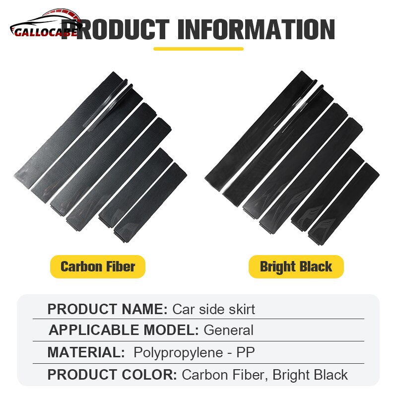 6PCS 2m/2.2m Universal Side Skirts Extension Rocker Panels Lip Splitters Bumper Car Styling For BWM Benz For Toyota Tesla For VW