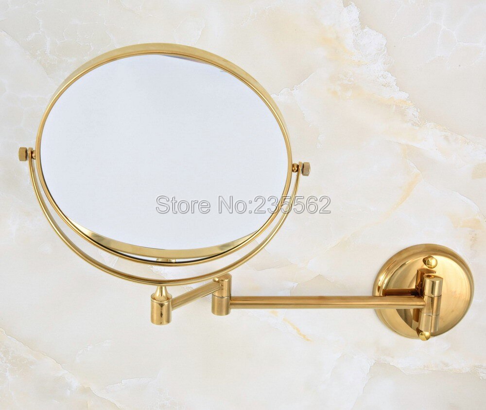 Polished Gold Brass Folding Dual Arm Extend Bathroom Mirror Wall Mounted Magnifying Mirror Makeup Mirror