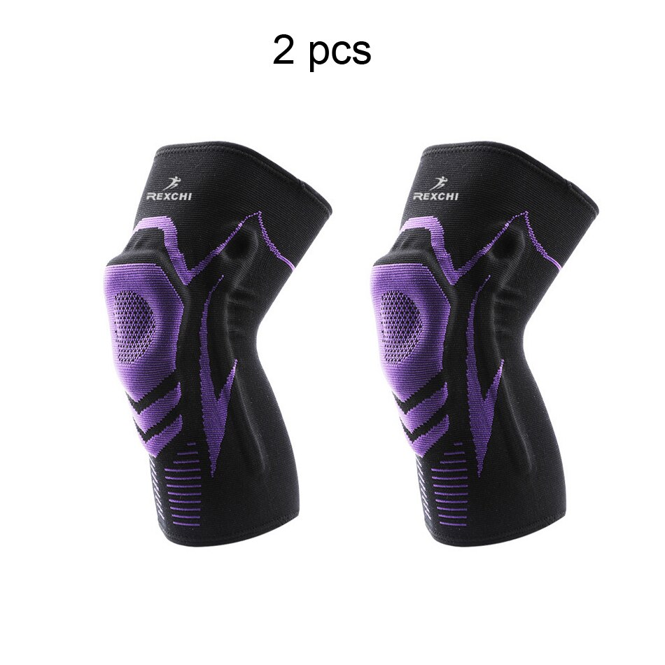 Basketbal Kniebeschermers Met Ondersteuning Silicon Gevoerde Elastische Antislip Patella Brace Kneepad Voor Fitness Gear Protector Tennis: 2 Pieces Purple M