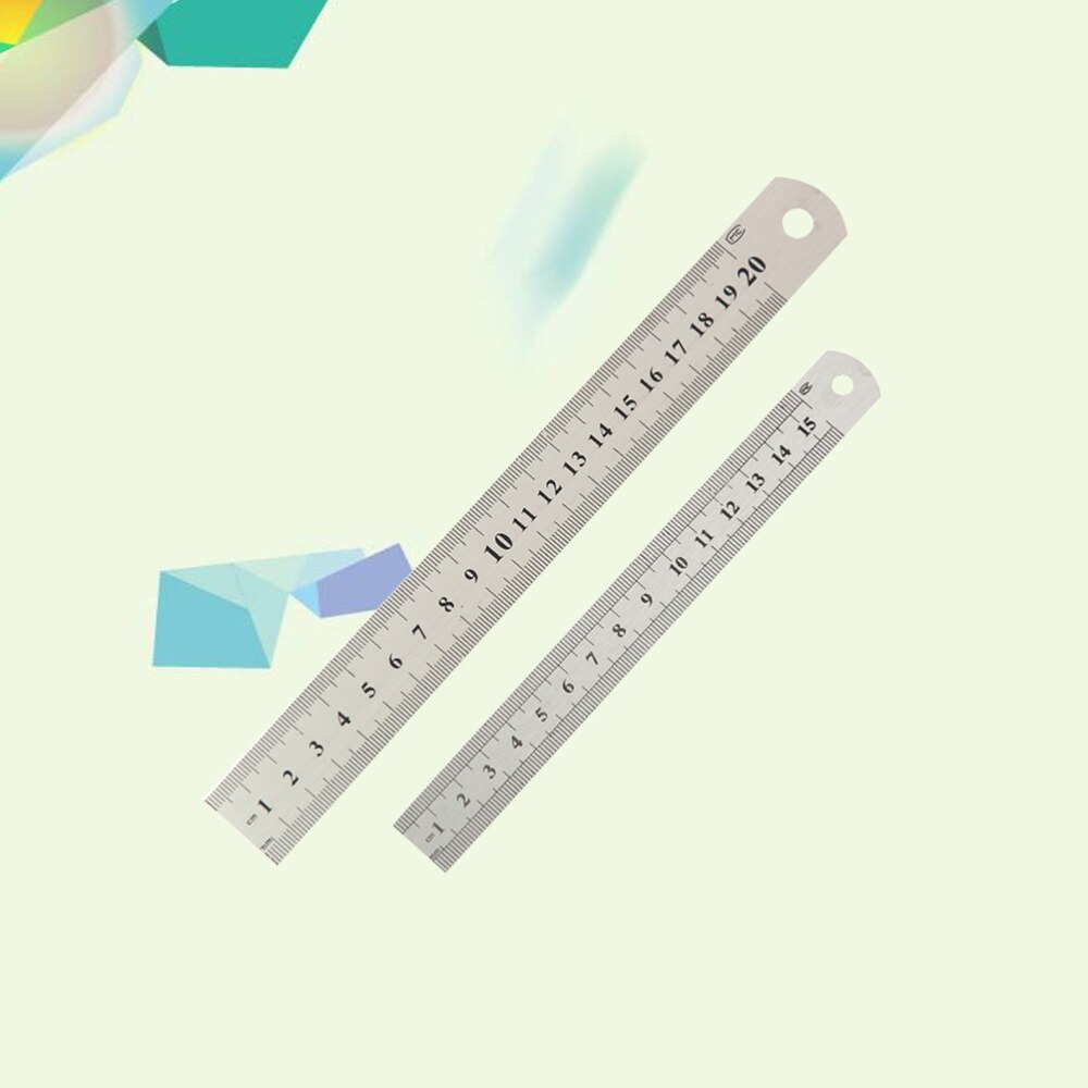 2pcs Simple Double Scale Straight Ruler Measure Ruler Metal Ruler for School Office