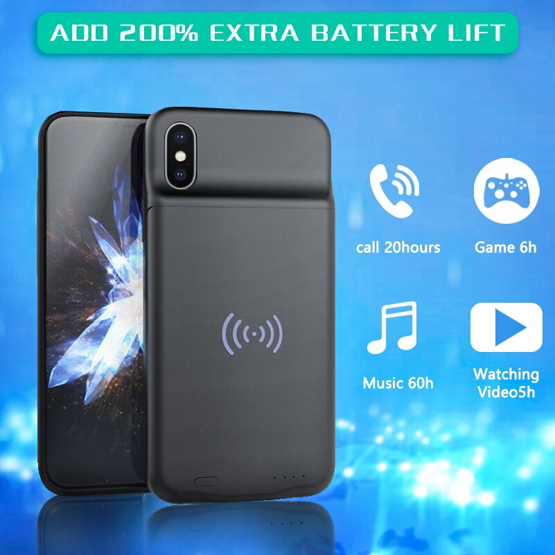 Battery Charger Case Qi Draadloze Oplader Power Case Voor Iphone X Xs 6 7 8 Plus Externe Draadloze Batterij voor Iphone 6 7 8 X